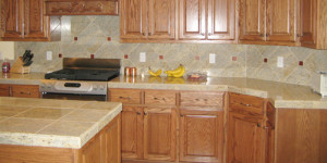 Custom Stained Oak Cabinets with Tile Countertops