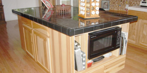 Hickory Kitchen Island with Tile Countertops