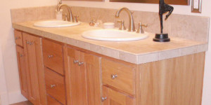 Custom Oak Bathroom Vanity With Tile Countertops