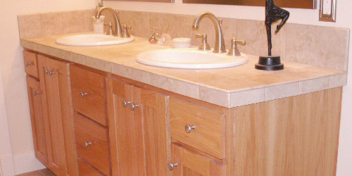 Custom Oak Bathroom Vanity With Tile Countertops